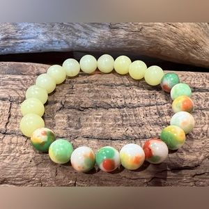 New Lemon Jade & White Jade Bracelet Natural Stone Beaded Stretchy (8mm)